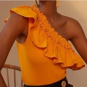 Anthropologie Women’s Porridge Gold Yellow Ruffle One Shoulder Top XS